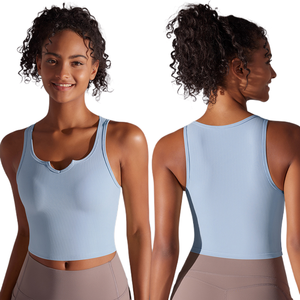 Débardeurs de sport côtelés pour femmes, à compression, confortables, à séchage rapide, rembourrés, pour le fitness et la course à pied, vente en gros d'été - Product Image 1