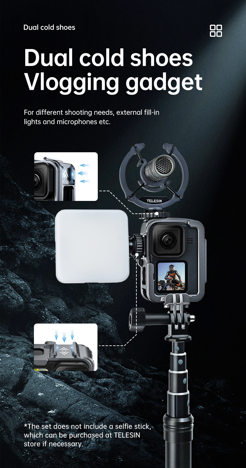 Telesin Aluminum Cage Metal Video Cage Protective Frame case for GoPro 11/10/9 Camera