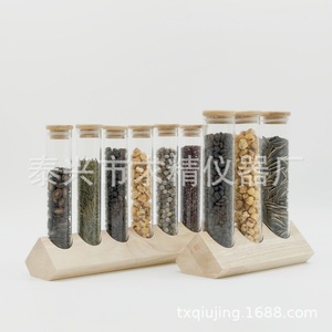 Glass Jar Display Rack With Wooden Base For Coffee Beans Dried Flowers Tea Leaves Storage Cylinder Shape Transparent Sealing - Product Image 4