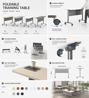 Meubles d'école au design moderne, bureau pliant avec roulettes mobiles, table pliante de bureau