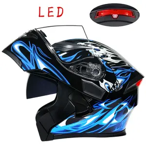 Uncovered Safety Full Helmet für Herren und Damen Grau Half Motorcycle Blue Tooth Modularer Helm mit LED-Licht