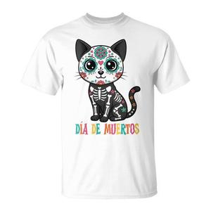 T-shirt mignon Kawaii Cat Sugar Skull Day Of The Dead pour hommes, femmes et enfants - Product Image 1