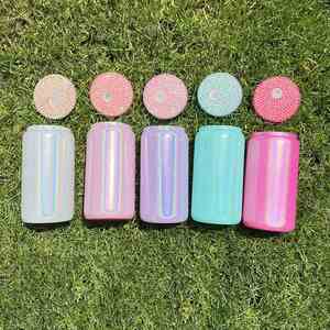Bouteille en verre scintillante de 16 oz avec couvercle diamanté, couleurs bleu, rose, blanc, argent, violet, effet brillant, pour sublimation - Product Image 1