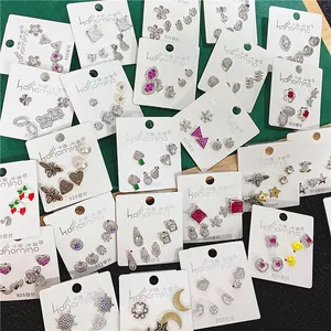 2024 wholesale earrings sets 3 pairs/set 925 silver pin mix designs colorful zirconia women's stud earrings for girls