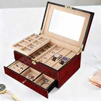 Boîte de rangement pour montres de haute qualité, écologique, de la marque Junjing, personnalisée, à deux niveaux, en bois, avec fermeture à bouton, organisateur de tiroir