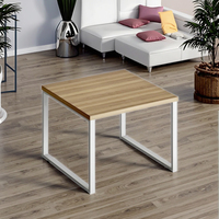 Table basse moderne carrée portable avec cadre en acier et structure à double barre, plateau en bois MFC, meubles de salon durables