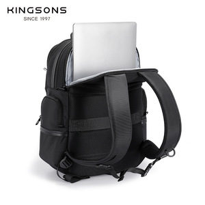 Kingsons Men's Business <b>Backpack</b> 20-35L Waterproof Multi Compartment Travel Bag <b>Black</b> Solid Color - Product Image 2