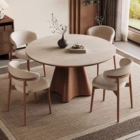 Combinaison table et chaises en bois massif, petit salon, couleur noyer, table à manger circulaire simple