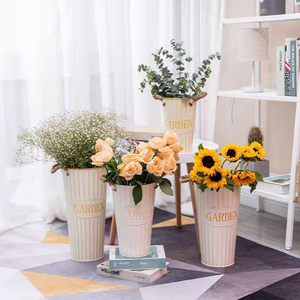 Jarrón de cubo de hierro grande Vintage creativo, despertar de flores frescas de agua profunda para el hogar o la tienda, tubo de flor de cubo de estaño - Product Image 3