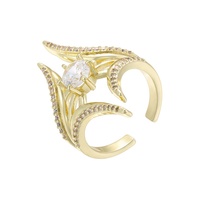 Bague en cuivre JINYUAN avec zircon coloré incrusté, motif ailes et feuilles, style INS personnalisé, forme marquise, ajustable, pour femme