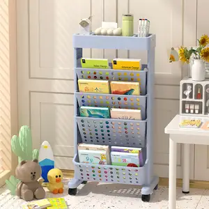 Carrito de almacenamiento de plástico de Servicio Ligero multifunción de 5 niveles con ruedas para uso en cocina y baño