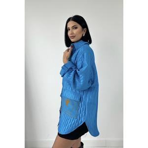 Camisa Azul Acolchada para Mujer, Informal, con Botones, de Popelina, para Uso Diario - Product Image 4