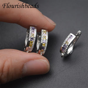 Bonne qualité Anti <span class=keywords><strong>rouille</strong></span> plaqué or coloré CZ pavé U forme levier dos rond boucle d'oreille fermoir crochets pour les femmes fabrication de bijoux - Product Image 6