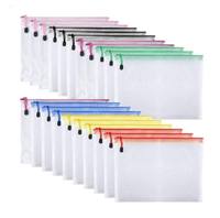 Carpeta de archivos de plástico de PVC portátil y ligera, organizador de artículos esenciales de viaje, bolsa de documentos a prueba de humedad, bolsas de malla con cremallera