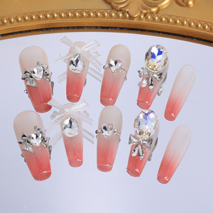 Faux Ongles de Luxe Faits Main en Acrylique à Coller, Forme Cercueil, Couverture Complète 3D, Design French Manucure, Haute Qualité, Vente en Gros - Product Image 1