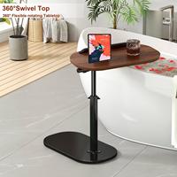 Table d'appoint en forme de C à hauteur réglable, pivotante à 360°, avec plateau rabattable, table d'appoint mobile, table de chevet coulissante, table basse pour canapé