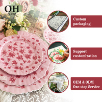 Service de vaisselle en porcelaine fine rose à motif floral, assiettes de présentation pour mariage, fête, événement, décoration de table