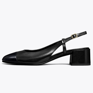 Escarpins pour femmes à bout pointu et bout rond, à talon carré, en cuir verni, avec bride à boucle bicolore, vente en gros, OEM, personnalisés - Product Image 1