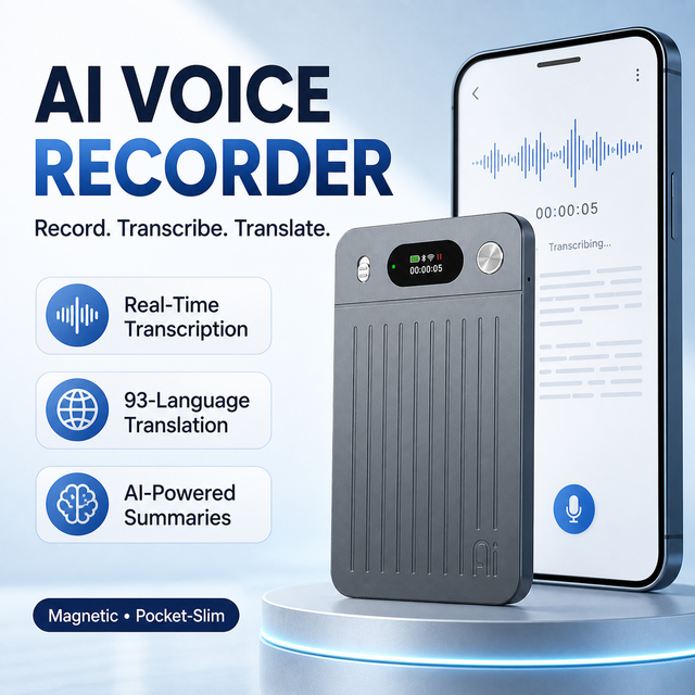 AI Voice Recorder USB Magnetic Real-Time Translation Device 93 Languages Voice-to-Text Transcription 15H Recording Mini For.