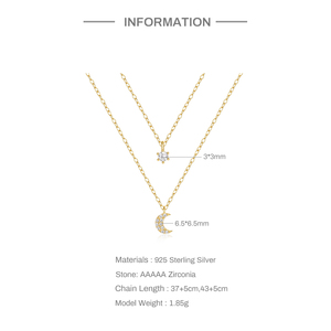 Collier CANNER S925 en argent sterling double couche étoile lune diamant pour femmes et filles, collier en zircon, été - Product Image 2