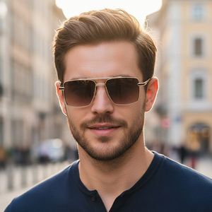 Lunettes de soleil de pilote rétro de luxe en alliage avec logo personnalisé 2026, protection UV400, double pont, carrées, pour hommes - Product Image 2
