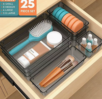 Organiseurs de tiroirs transparents modernes en PS, ensemble de 4 tailles, design empilable, multifonctionnels, antidérapants, pour le bureau, la cuisine, le rangement