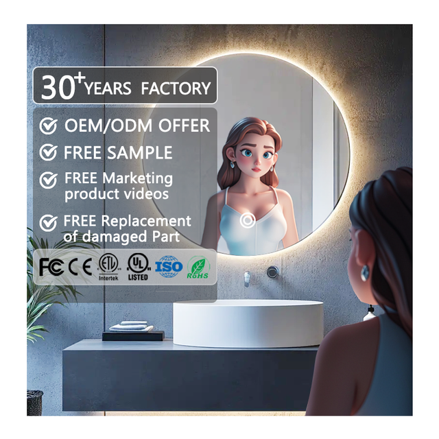 Custom bluetooth Music Speaker Led Bathroom Mirror Modern Style Fashion Wall Mounted Vanity Round Bathroom Led Round Mirror