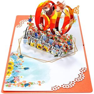 Carte de vœux 3D pour couple, design fleurs et oiseaux, pour la 60e anniversaire, célébration de l'anniversaire du diamant - Product Image 6