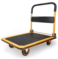 Carretilla de Plataforma Plegable de Cuatro Ruedas, Carro de Empuje Plegable con Ruedas de Goma, Capacidad de Carga de 660 Libras, Carretilla de Mano Portátil de Acero para Compras