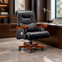 Chaise de bureau de direction B950 à dossier haut avec accoudoirs en bois et base roulante