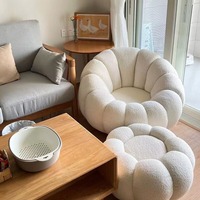 Fauteuil de salon moderne en velours blanc Teddy, en forme de citrouille, avec ottoman, pour chambre à coucher ou ensemble de canapés de salon