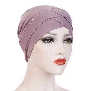 时尚多色穆斯林风格女性柔软头饰女性头巾穆斯林舒适围巾高品质纯色扭转头巾