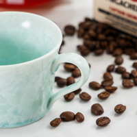 Ensemble tasse et soucoupe en céramique émaillée craquelée vert aqua, fabricant en gros pour la vaisselle de café et d'hôtel