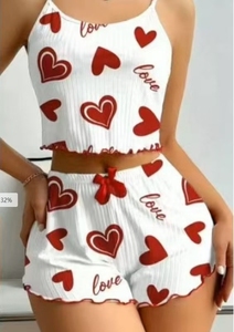 Sfy-y1582 Venta al por Mayor, Personalizable, con Bordes con Volantes y Estampado de Corazones, Camisola y Pantalones Cortos, Ropa de Dormir para Mujer - Product Image 2