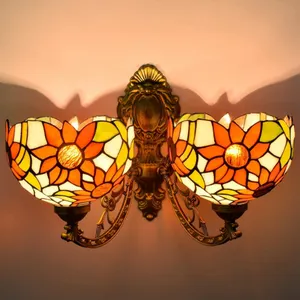 Tiffany Sunflower Wall Lamp Bedroom Living Room Colourful Stained Glass Wall Lights Sunflower Multicolor Lighting