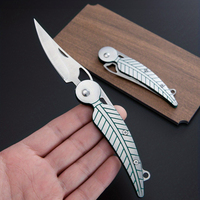Couteau de poche pliable de survie, couteau tactique de camping et de chasse, couteau de survie en acier inoxydable en forme de feuille de saule, petit couteau d'extérieur avec porte-clés