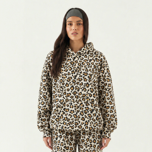 Sudadera con capucha de moda prémium extragrande para mujer, con estampado de leopardo blanco y amarillo, personalizada, al por mayor, estilo urbano - Product Image 1