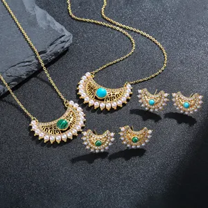 Vintage Ethic Style Necklace Earrings Set Micro Zircon Indian Fashion Jewelry Sets For Women