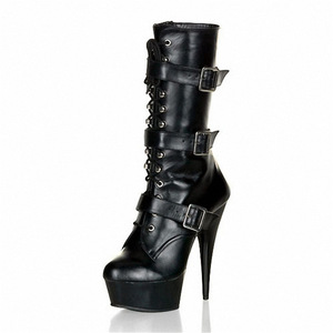 <span class=keywords><strong>Botines</strong></span> de tacón bajo de 15CM para mujer, parte superior alta sólida de talla grande, llave Shuitai, club nocturno, Bar, colección de invierno, tacón fino, diseño elegante - Product Image 1
