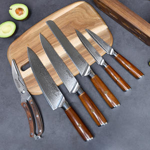 カスタマイズ 7点 67層 ダマスカス包丁セット 高品質木製ハンドル キッチンシェフナイフセット 木製ブロック＆ハサミ付き - Product Image 2