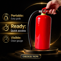 Extincteur à poudre sèche ABC de 4 kg, cylindre en acier rouge portable avec manomètre et support pour usine et entrepôt