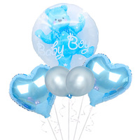 Ballon en film d'aluminium avec ourson de 24 pouces, pompon transparent bleu et rose pour décoration de fête d'enfants