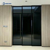 Porte coulissante invisible sans rail en alliage d'aluminium moderne, silencieuse, à fermeture douce, double vitrage en verre trempé pour intérieur d'appartement