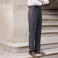 LARSUR Pantalon d'affaires décontracté et sans plis personnalisé d'usine Denim Gurkha Naples Pantalon de costume chino plissé de style italien