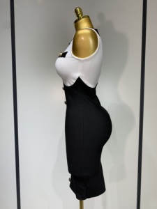 Nuovi Arrivi: Abito Aderente da Donna con Bottoni Dorati, Bianco e <span class=keywords><strong>Nero</strong></span>, <span class=keywords><strong>Elegante</strong></span> Senza Maniche per Feste - Product Image 3