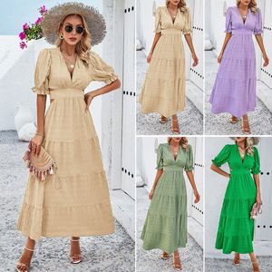 2024 abiti estivi <span class=keywords><strong>da</strong></span> donna con scollo a V abiti con scollo a V Sexy a maniche corte senza schienale abiti Casual di nuova moda - Product Image 2