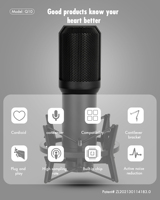 Microphone à condensateur USB filaire avec bras articulé réglable, directivité cardioïde, plage de fréquences 20Hz-20kHz, pour studio et réduction du bruit