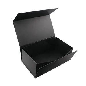 Aanpassen Logo Gedrukt Zwart Papier Platte Pack Stijve Kartonnen Kleding Cosmetische Schoen Opvouwbare Verpakking Magnetische Vouwen Geschenkdoos