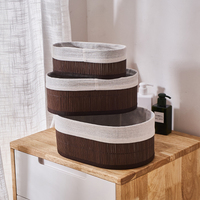 Ensemble de 3 paniers de rangement ovales en bambou imbriqués avec doublure en tissu amovible, bacs de rangement décoratifs pour étagère