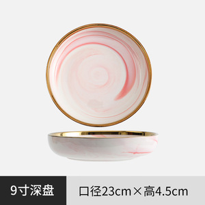 Ensemble de couverts en céramique marbrée rose nordique simple Assiette à steak Logo personnalisable Plat - Product Image 6